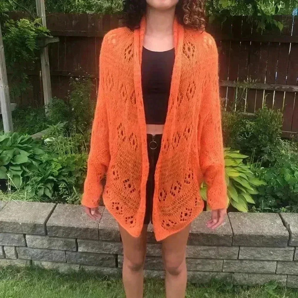 𝅺wooden Ships | Orange mohair and wool blend  knit cardigan - Picture 1 of 10
